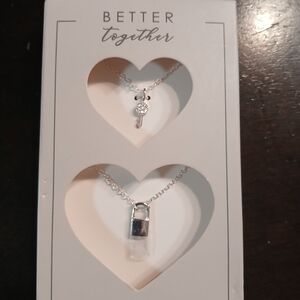 Together Silver Key and Lock Necklace Set